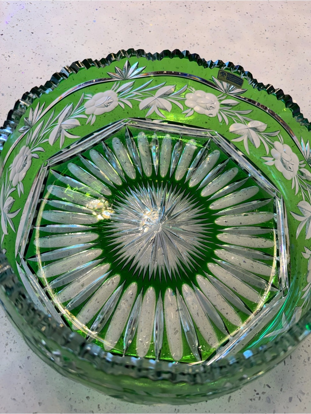 Vintage Lausitzer Glas Green Hand-Cut Lead Crystal Bowl Large Heavy - Picture 4 of 5
